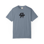 Gray t-shirt with bourbon graphic and text on a white background