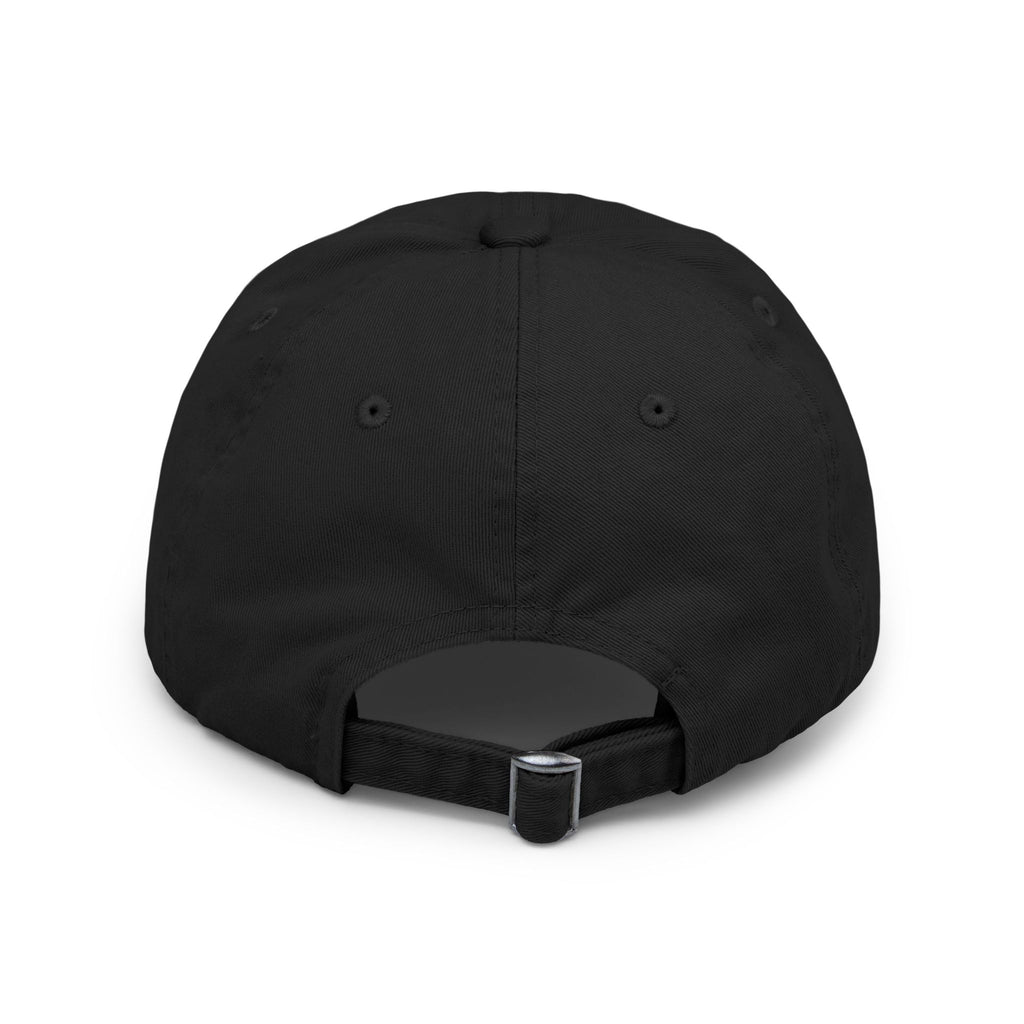 Black low profile dad hat with [REDACTED] logo back angle
