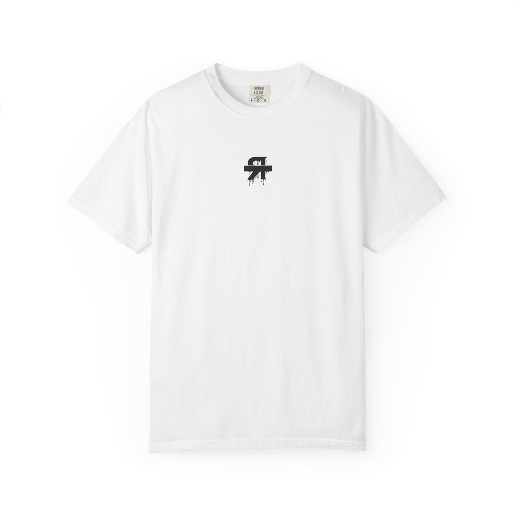 White t-shirt with 'unbothered' text on a white background