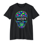 Neon paintball skull t shirt with redacted PB bar across the eyes on black shirt
