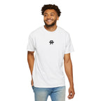 Man wearing a white t-shirt with 'i asked!' and a ring graphic on a white background