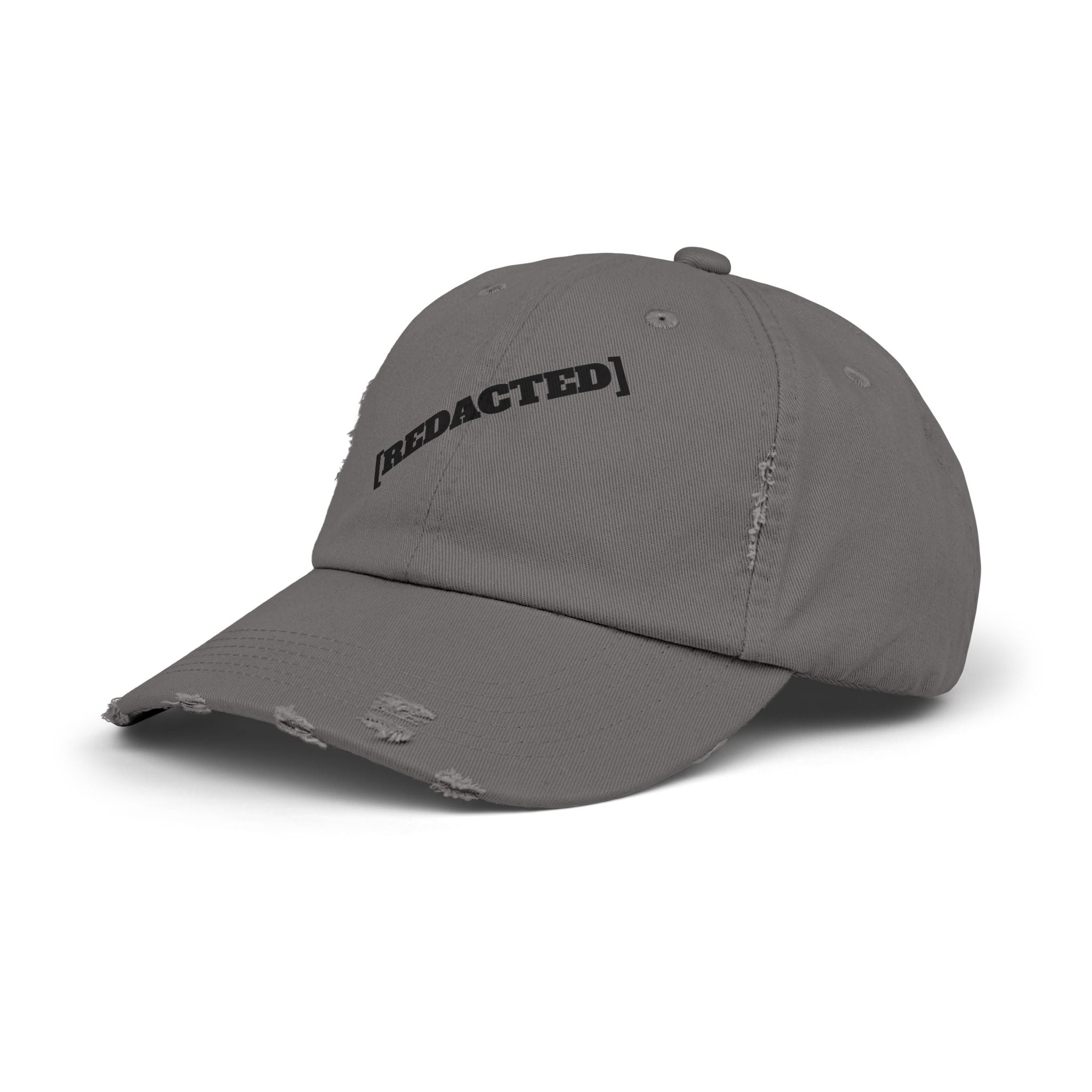 Charcoal strapback hat with [REDACTED] logo product shot