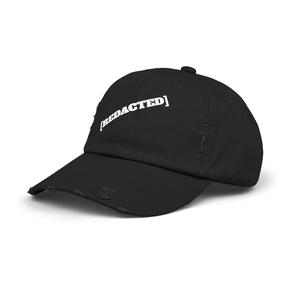 Black low profile dad hat with [REDACTED] logo side angle