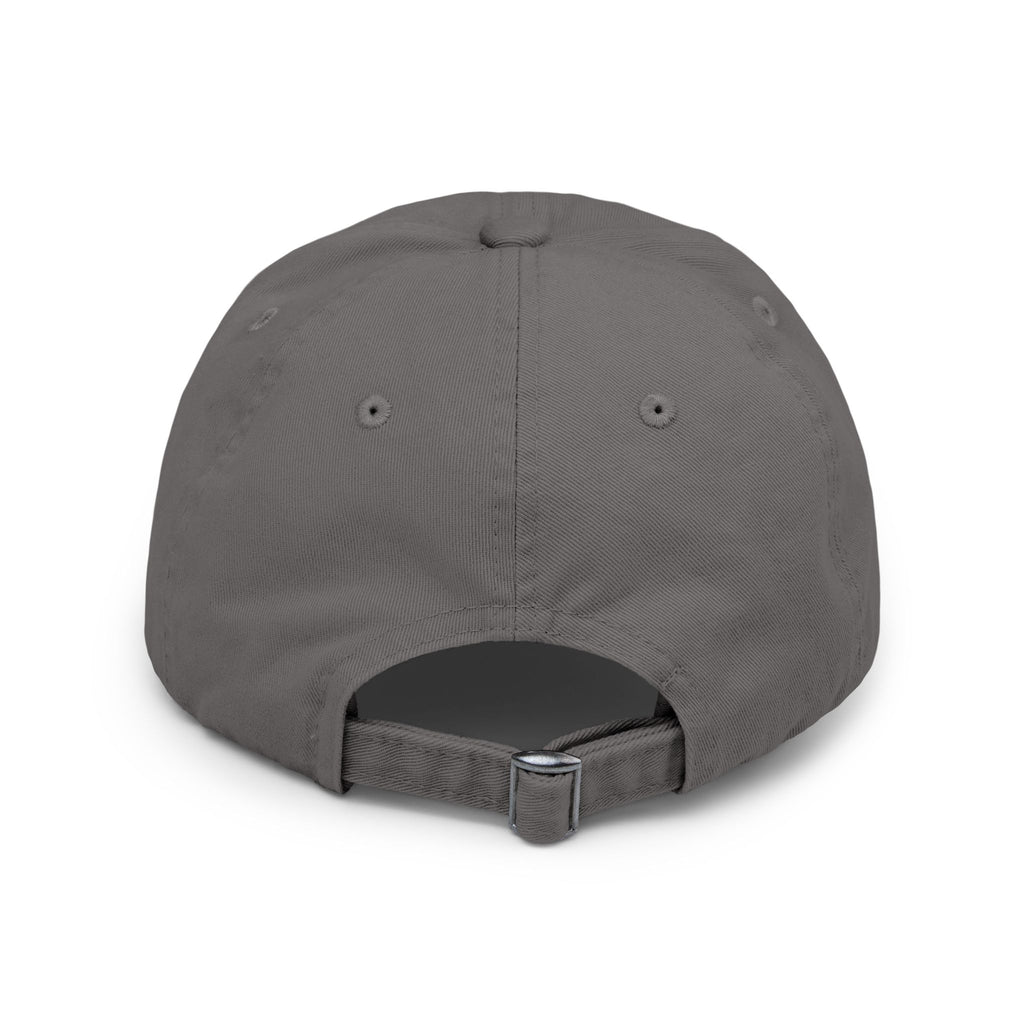Charcoal strapback hat with [REDACTED] logo product shot back angle