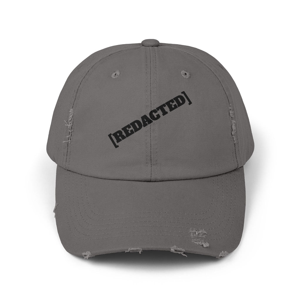 Gray distressed dad hat with [REDACTED] front embroidery