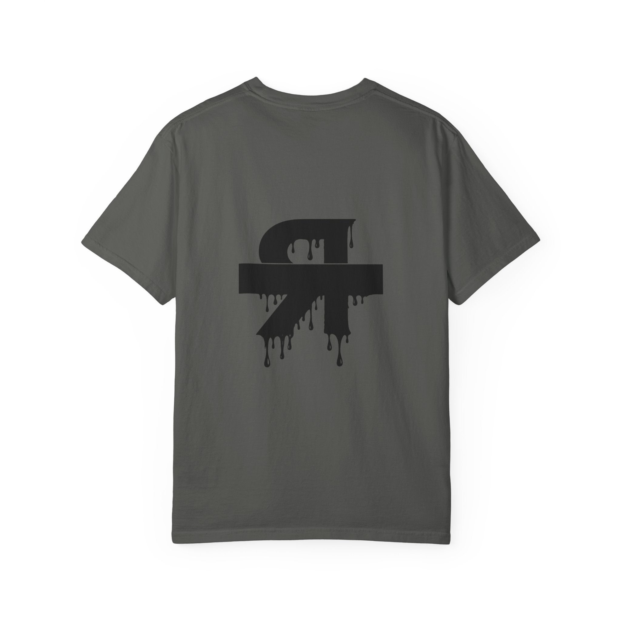 Gray t-shirt with a cross and barbell graphic and text 'Pray. Train. Lead.' on a white background