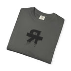 Folded brown t-shirt with a logo on a white background