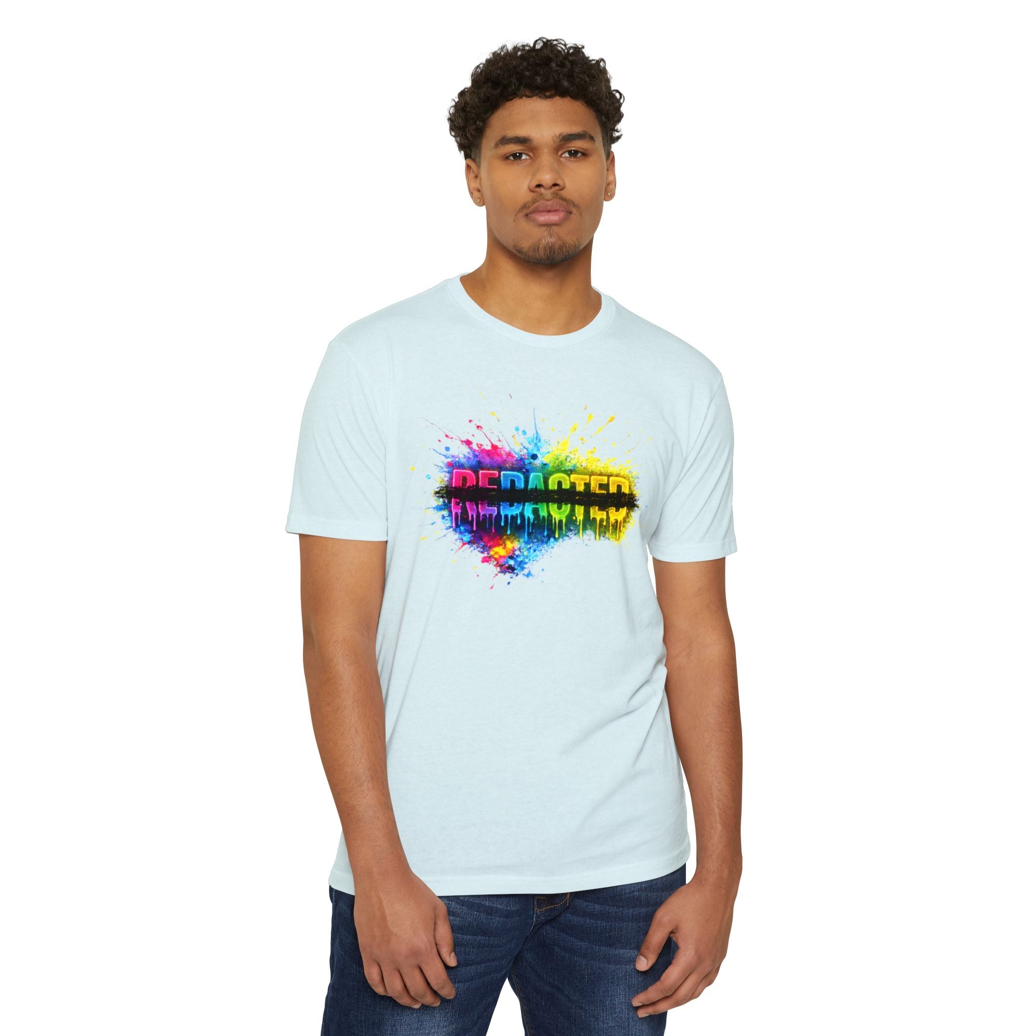 male model in Spectrum Leak paintball apparel vibrant graphic tee