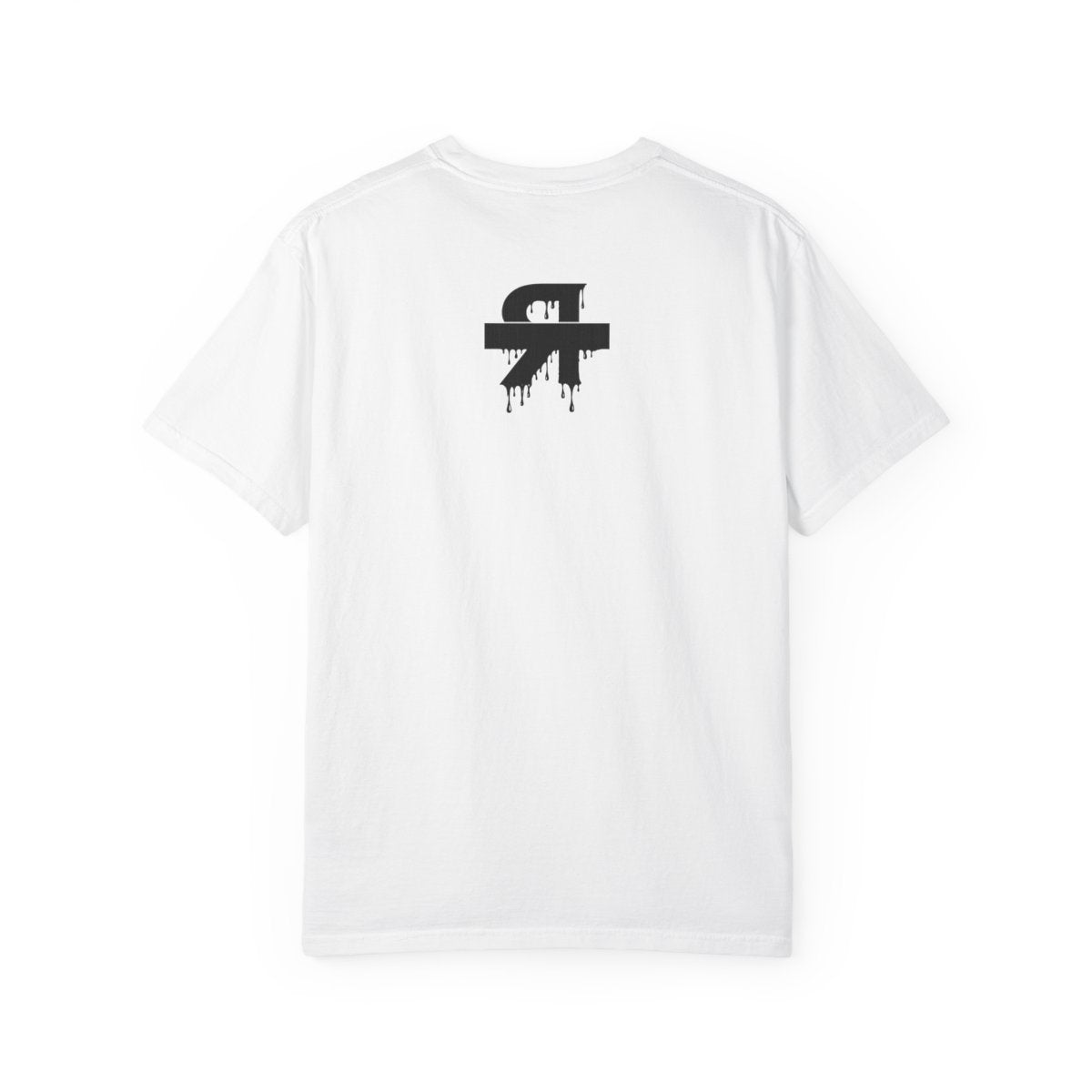 Redacted shirt white graphic tee with black distressed text and clean censor bar partially covering redacted word back view