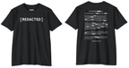 Black paintball t shirt showing front and back design with redacted text graphic on chest and Declaration style print on back
