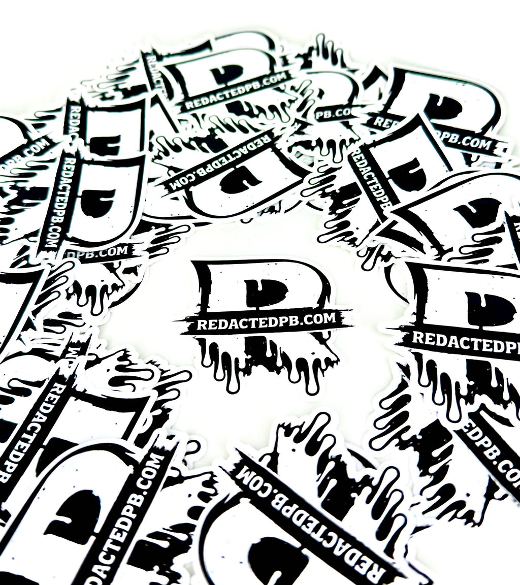 paintball pod sticker redactedpb drip logo surrounded by stickers with single sticker in background